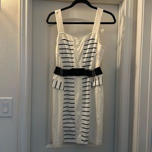 Black and white belted dress